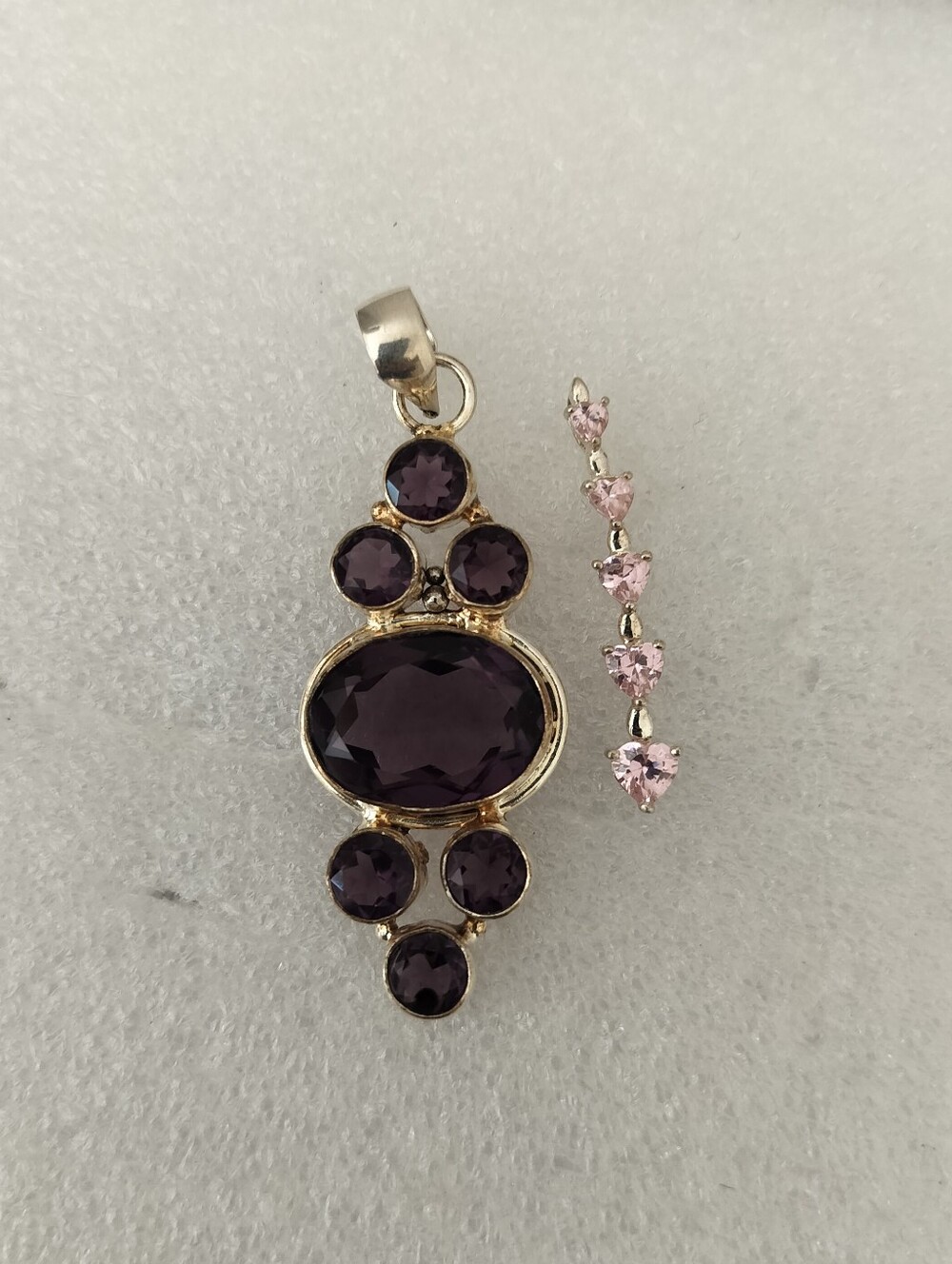 2 Pendant Gold-Tone Purple Crystal Pendant with Pink Gemstone